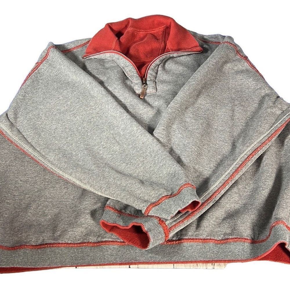 IZOD Unisex Reversible Sweater Half Zip Long Sleeve Pullover Gray Orange M/L